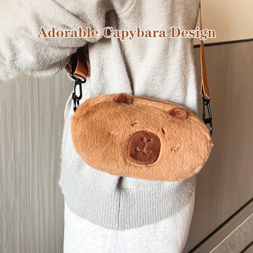 Capybara Crossbody Bag Cute Plush Phone Bag,Small Fluffy Zipper Pouch with Fluffy Adjustable shoulder strap Gifts for Kids Womens2