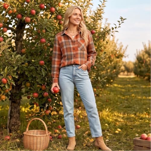 Button Up Shirt Women Y2k Long Sleeve Plaid Lightweight Cute Fall Tops - image 2