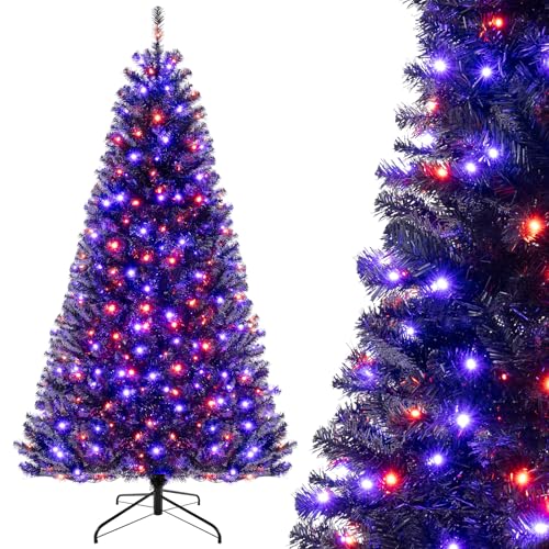 HAPPYGRILL 8 FT Pre-lit Black Christmas Tree, Artificial Halloween Tree