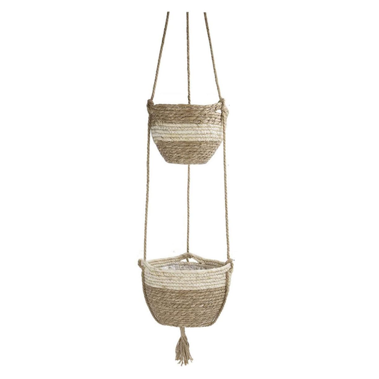 Faux jardinière tissée beige pour végétaliser sans encombrer