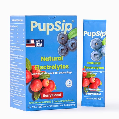 PupSip Dog Electrolytes Hydration Support for Heat Travel & Exercise Helps Prevent Dehydration & Encourage Drinking Water Flavor Enhancer with Electrolytes for Dogs 12 Sticks