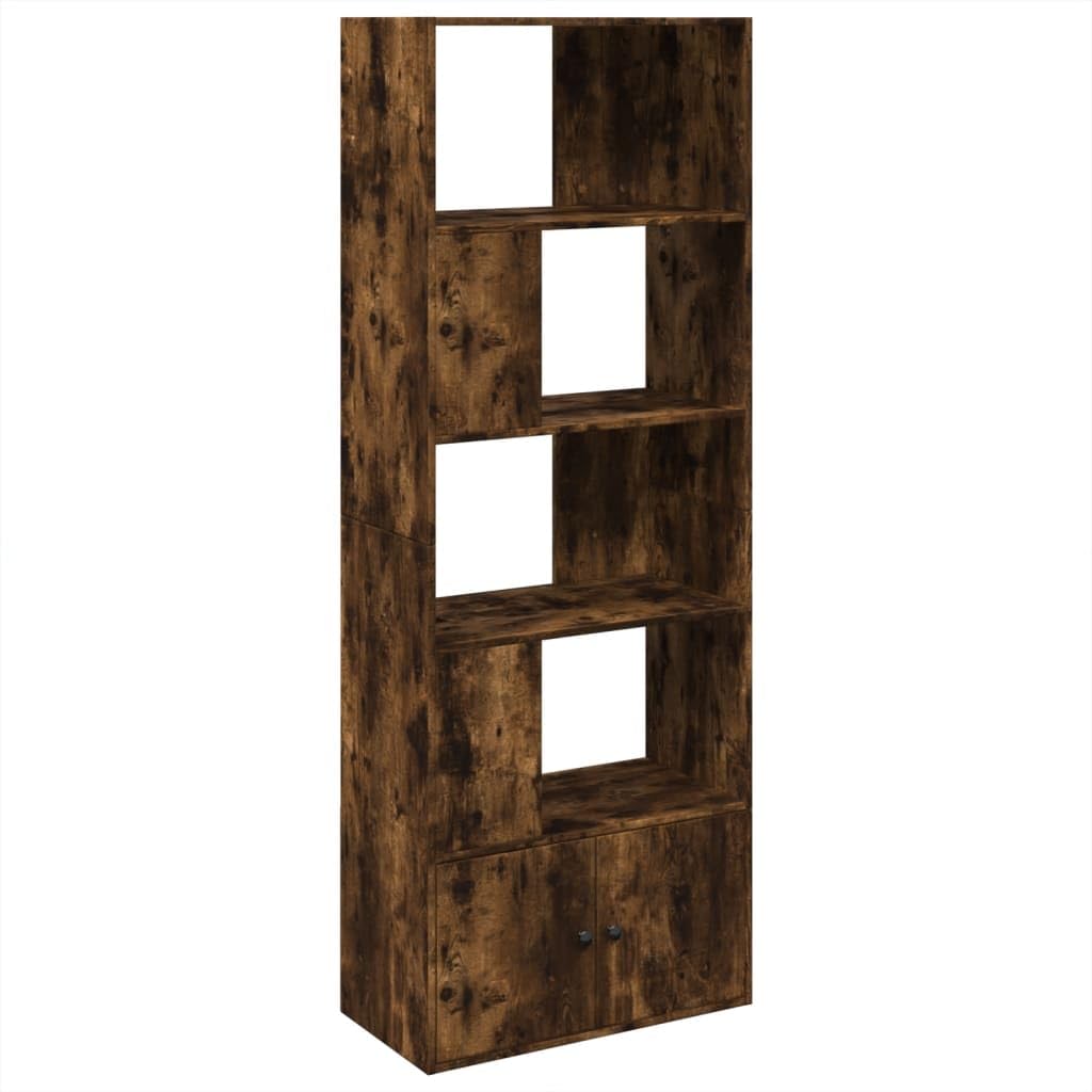 Hothingwell Bibliotheque Chene Fume 70x36x189 cm Wood Ingenierie | Wiele przegródek, stojak na książki z czasopismami, oddzielna część, łatwy do czyszczenia, dołączony uchwyt ścienny