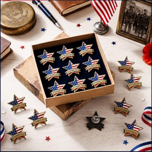 Image of Yinkin 48 Pcs Veterans Day Label Pins Patriotic Stars Enamel Pins Bulk