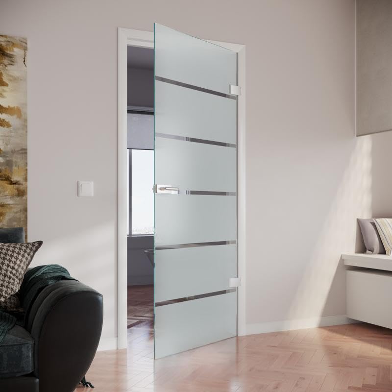 Calypso ESG Glasdrehtür Innentüren Zimmertüren für Innenräume, Badezimmer, Korridore, Eingangsbereiche, Geschäftsräume (Floatglas 8mm, standard, Breite x Höhe: 959 mm x 1972 mm)