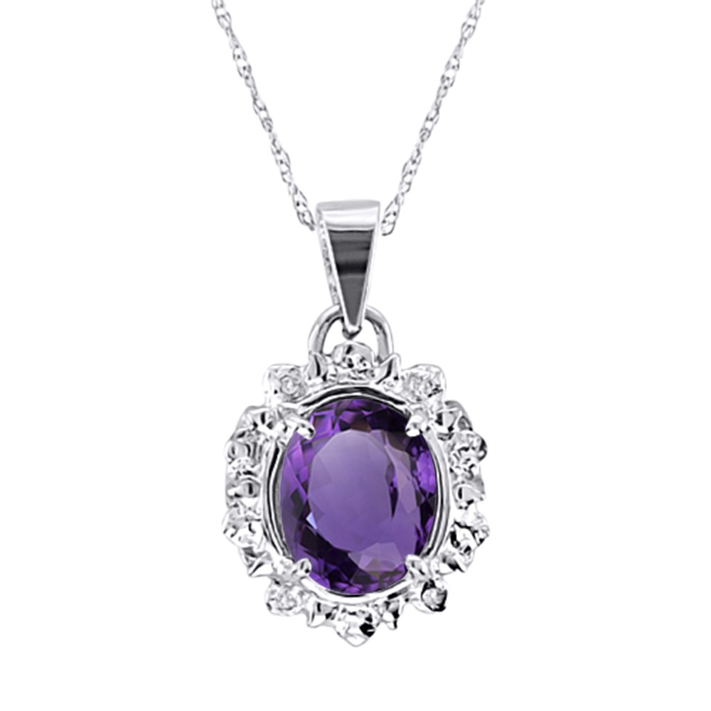 Amethyst & Diamant Anhänger Halskette Sterling Silber, Amethyst