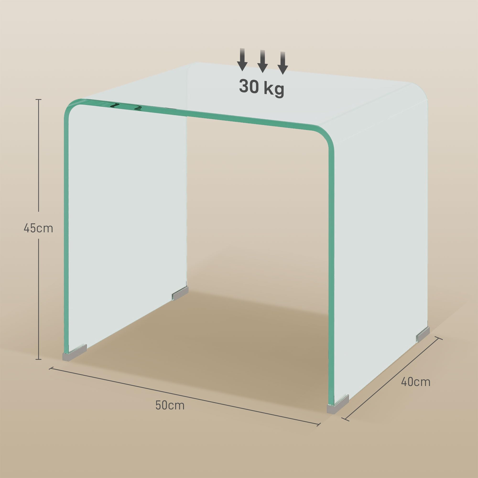 HOMCOM Tavolino da Caffè Moderno e Monoblocco con Piedini Antiscivolo, Tavolino in Vetro Temperato, 50x40x45 cm, Trasparente
