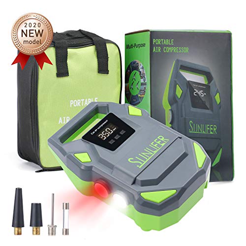 SUNLIFER Car Air Compressor Tire Inflator,12V Auto Tire Pump, Portable Digital Air Compressor for Car, Motorcycle, Bike and Other - New Upgraded