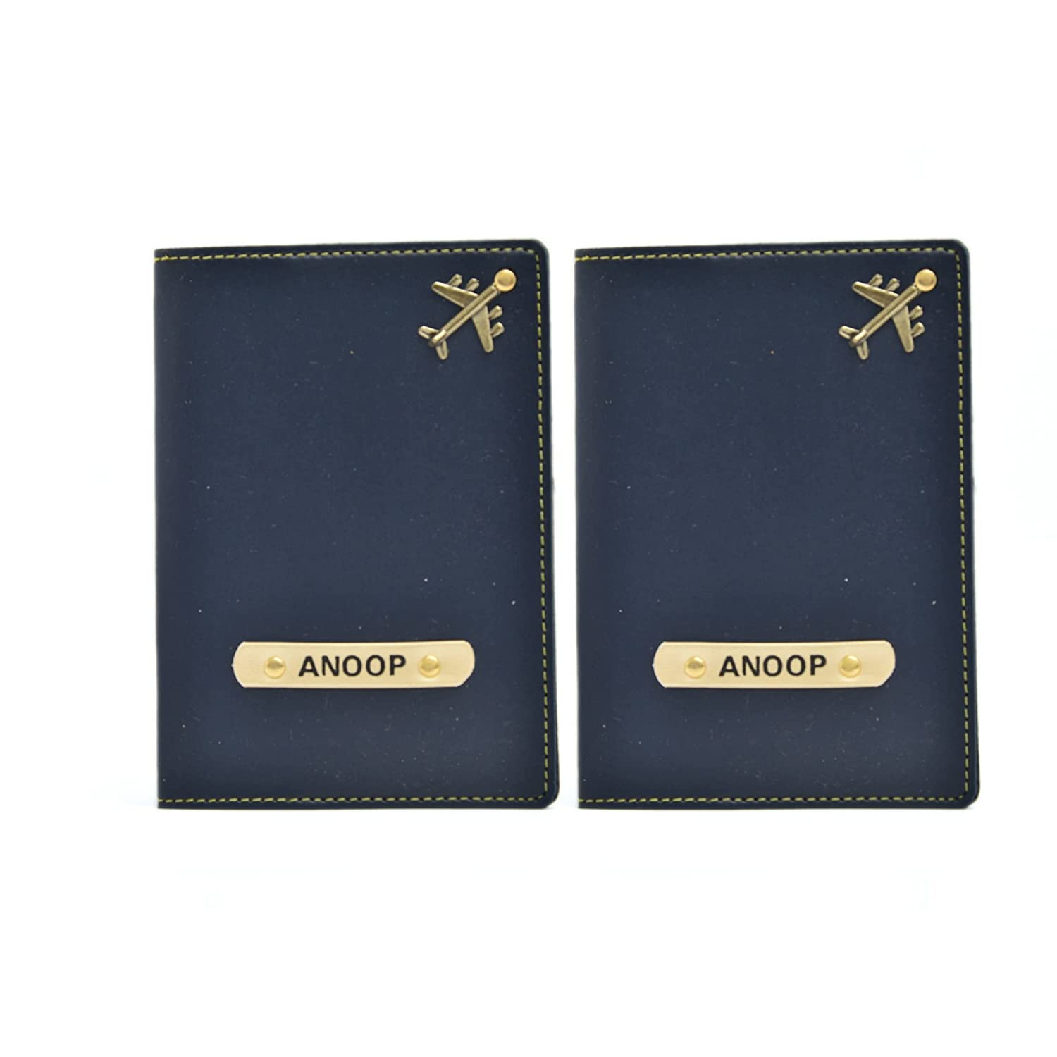 vorak ahimsa Ahimsa Leather Customized Vegan Leather Couple Pasport Cover with Name & Charm | Vegan Leather Personalized Couple Traveler Combo (Royal Blue)-picture-25