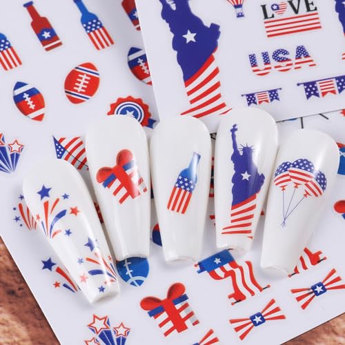 Ggdeca Independence Day Nail Art Stickers,9Pcs 4Th Of July Nail Stickers For Nail Art With American Flag Rugby Cap Nail Decals The Statue Of Liberty Nail Decals For Nail Art Patriotic Diy Decoration thumb #3