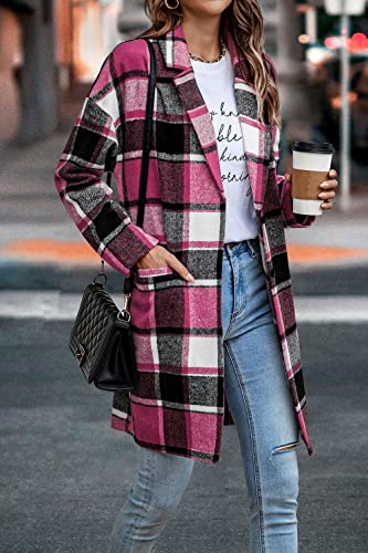 PRETTYGARDEN Women Plaid Shacket Jacket Trendy Fall Casual Button Wool Blend Tartan Trench Coat Winter Clothing with Pockets