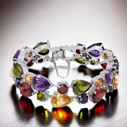 Silver Bangle Bracelets For Women Classic Fashion Bracelet with Gemstone Garnet White Topaz Amethyst Citrine Peridot Pink Topza 7 Inches4