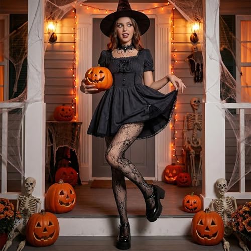 Image of 2 Pairs Lace Tights Black White Patterned Tights for Women Fishnet Stockings for Women Halloween Costumes Parties
