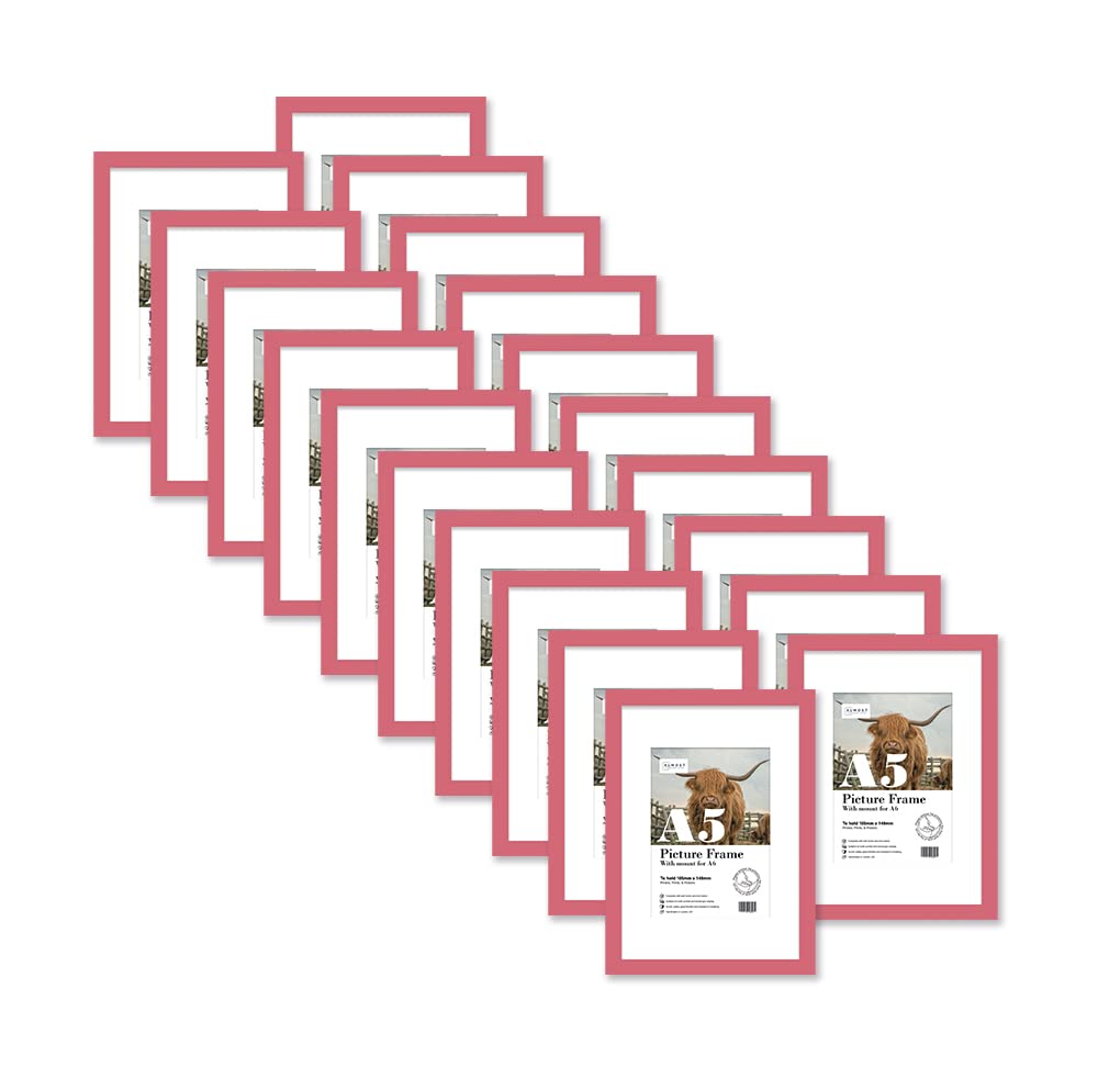 Almost Frameless A5 Pink Picture Frame Set of 20, Display A6 Pictures with Mount or A5 Without Mount Gallery Wall, Poster, Photo, Artwork, or Print, Pink — image 1