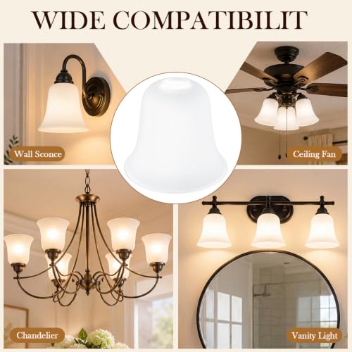 Image of Teenyyou 2 Pcs White Frosted Bell Shaped Glass Lamp Shade Replacement | Globe Ceiling Fan Light Cover with 1-5 /8'' (42mm) Fitter for Chandelier Wall Sconce Pendant Light Bathroom Vanity Fixture