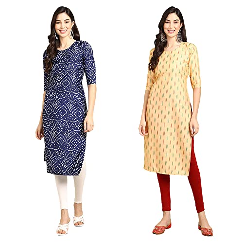 Image of Pinkmint Designer Woman's Crepe Multicolored Straight Kurta [A-355-330]