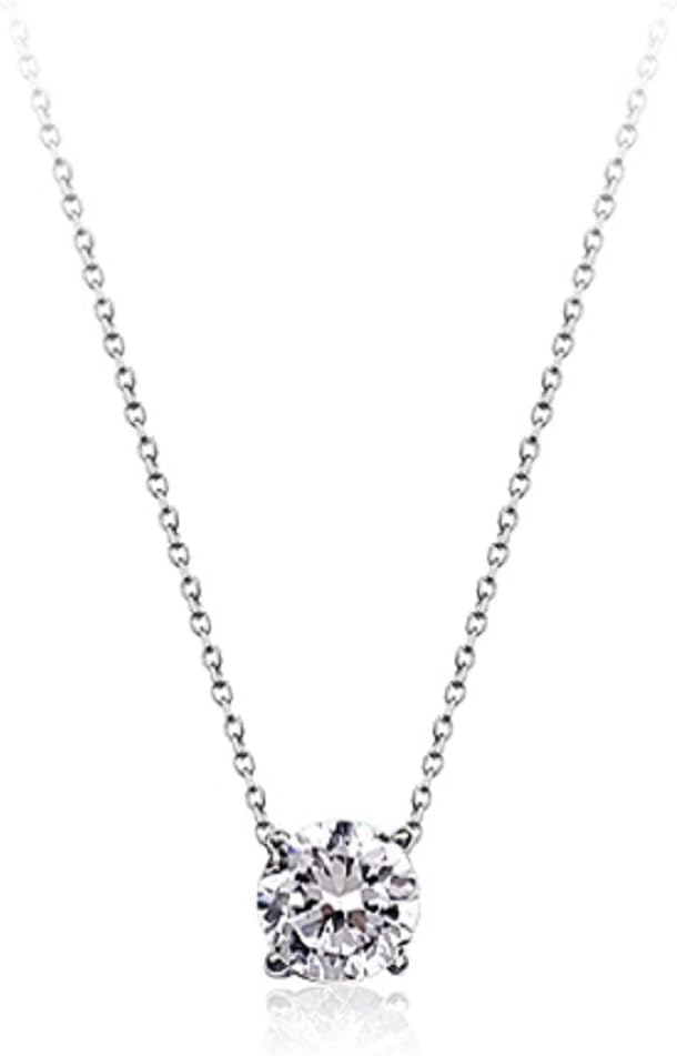 AAA Cubic Crystal Ornate "Round 6mmx6mm Zirconia Solitaire" Pendant Necklace Jewelry for Woman