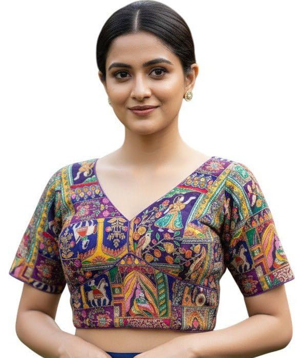 Shrisay CreationWomen Red Raja Rani Position Printed Cotton Blouse with Figurative Motif Design, V Neck Front, Deep Back Neck with Dori 2026 | Size 38 (Alterable 36–40)-image-27