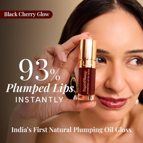 Image of RAS Luxury Oils Hydrating 4-in-1 Super Plump Lip Oil Gloss, Balm, Plumper & Gloss with SPF 20 | Enriched with Natural Oils, Peptides & Hyaluronic Acid - Black Cherry Glow