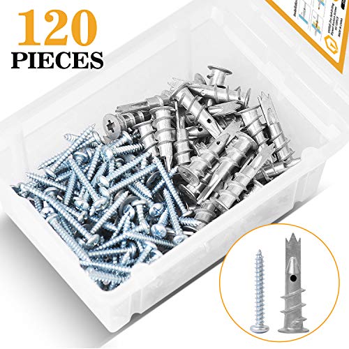 Preisvergleich Produktbild VIGRUE 120Stücke Gipskartondübel Metall Schraube,Befestigungen / Dichtstopfen aus Metall,starker Dübel für Gipskarton- und Gipsfaserplatten,für Gipskarton und Hohlwände