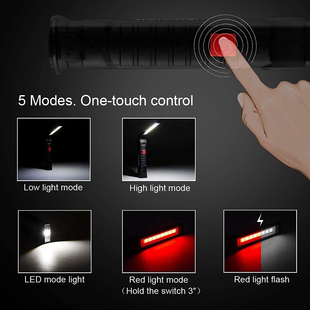 4 Pack LED Arbeitsleuchte USB Wiederaufladbare COB Licht mit Magnetfuß 360° Drehung und 5 Modi Faltbare Taschenlampe Inspektionslampe für Autoreparatur, Werkstatt, Heimnotfall Gebrauch Groß