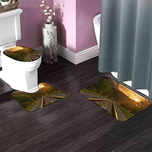 Badteppich-Set, 3-teilig, Geländer, Eisenbahnen, Förster, waschbare Badteppiche, rutschfest, mit Rückenpolster, Konturteppich und Toilettendeckelbezug – Bild 3