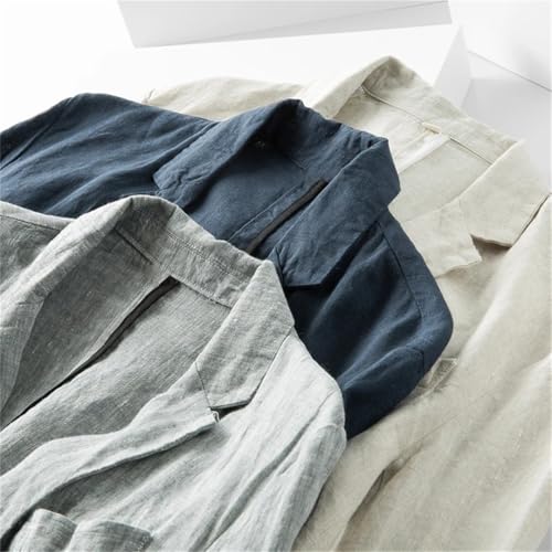 Men's Linen Blazer Thin Vintage Long Sleeve Single Breasted Lapel Business Casual Suit Jackets2