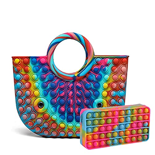 Pop Fidget Toy Shoulder Bag,Fidget Purse Push Bubble Fidget Toy Handbags, Pop Rainbow Fashion Cartoon Crossbody Bag,ADHD Anxiety Toys Pop Fidget Bag (Fidget Purse-10)
