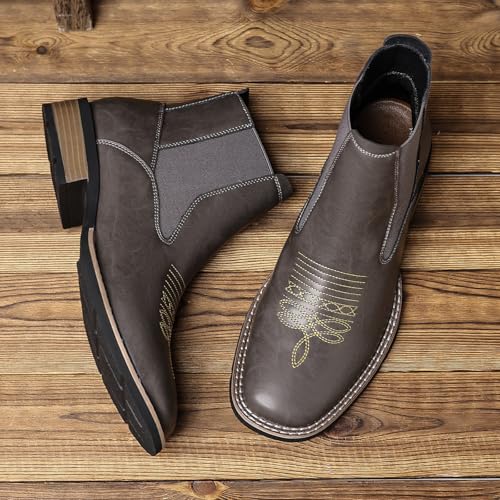 Image of Santimon Men's Square Toe Chelsea Boots, Ankle High, Slip-On, Anti-Slip Dress Casual Outdoor Boots