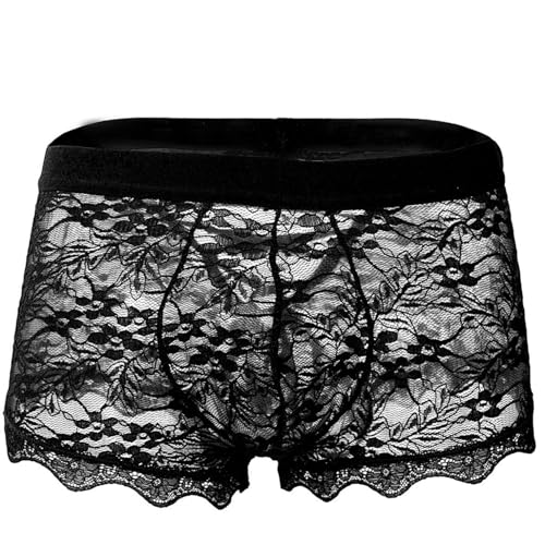 Men's Lace Boxers - Sexy Low Rise Mesh Underwear for Men with Lace Back Tie Mens Underpanties