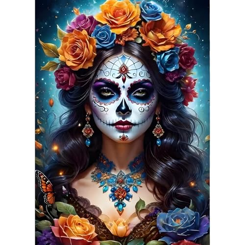 QINRUBB DIY Flowers Diamond Painting Kits, Full Drill Beauty Diamond Art Painting Kits for Adults Beginners, DIY 5D Horror Painting by Numbers Girl Diamond Art Kits for Home Decor 30x40cm
