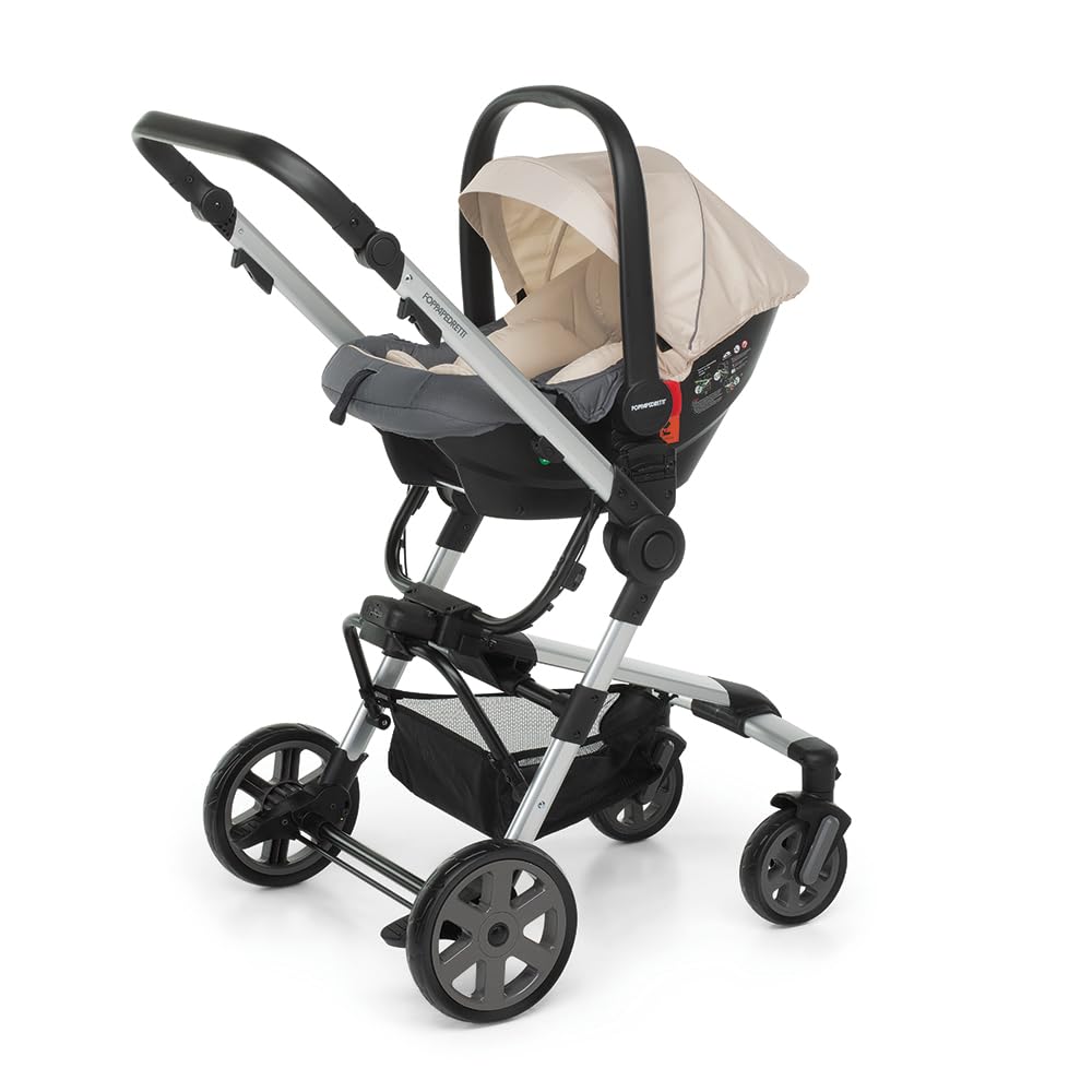 Foppapedretti Trio Supertres I-Size, Sistema Modulare Combinato per Bambini, Navicella Passeggino e Seggiolino Auto, Maniglione Regolabile, ECE R129, Silver