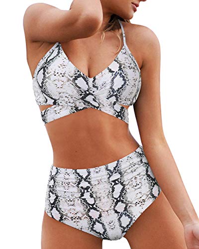 OMKAGI Women's High Waisted Bandage Bikini Set Wrap Two Piece Push Up Swimsuits