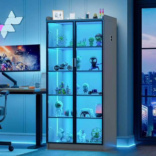 Lvifur Led Vitrine Buffetschrank Sideboard, 35 × 70 × 165 cm Smart Vitrinenschrank RGB 20 Farben Dimmbares Sideboard Intelligente Sensorik Vorratsschrank Wohnzimmer (Grau) Lvifur Led Vitrine Buffetschrank Sideboard, 35 × 70 × 165 cm Smart Vitrinenschrank RGB 20 Farben Dimmbares Sideboard Intelligente Sensorik Vorratsschrank Wohnzimmer (Grau)