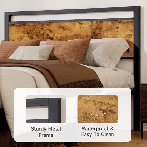 Image of Z-hom Upgraded Full Size Bed Frame, Heavy Duty Metal Sturdy Full Bed Frame with Modern Wood Headboard & Footboard, Stable Platform Bed Furniture Bed Storage, No Noise, No Box Springs, Vintage Brown | Metal Platform Bed Frame with Underbed Storage Space,No Box Spring Required,Solid Construction for Quiet Daily Use