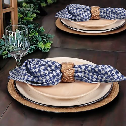 Native Fab Set of 4 Gingham Mini Check Cloth Dinner Napkins 100% Cotton 16x16 inches Soft Comfortable Absorbent Restaurant Hotel Quality - Easy Care Washable Wedding Daily Everyday Use - Blue