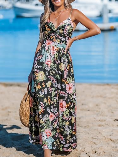 Image of CUPSHE Women's Maxi Dress Floral Print Twisted V Neck Sleeveless Long Dress Summer Casual Dress
