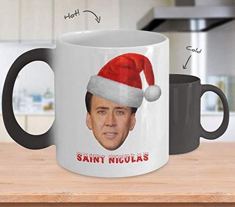 Coffee Mug 11oz-Coffee K Reusable Cups Nicolas Cage Saint Nicholas Christmas Cup (Colour Changing Mug) Face Off Nicolas Cage Merch Merchandise Shirt Sticker Gift Nicholas Cage Best Mug Gifts