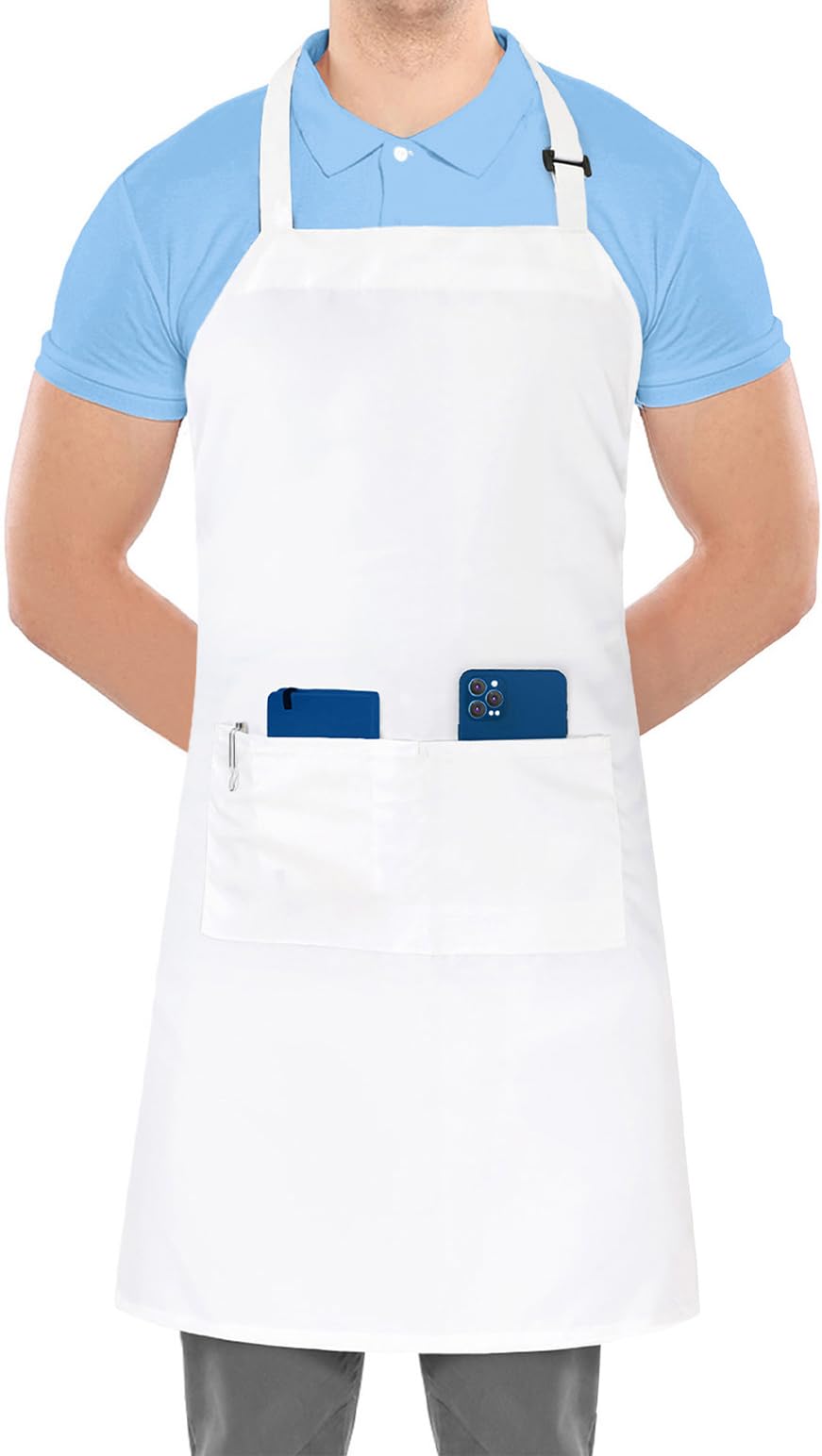 Utopia KitchenAdjustable Bib Apron with 2 Pockets Waterdrop Resistant Cooking Kitchen Apron for Men, Women with Long Ties