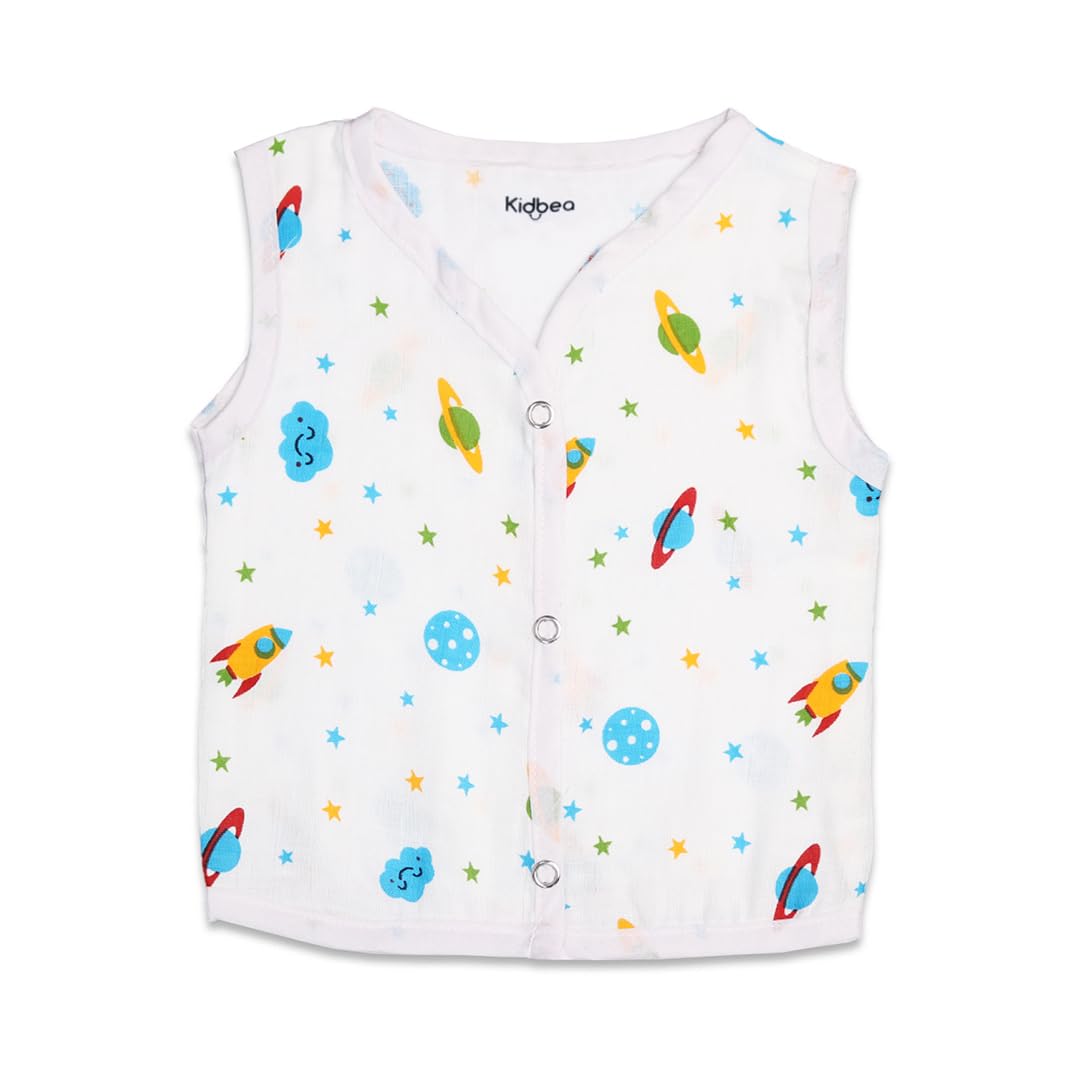 Kidbea Mulmul Cotton Muslin Jhabla | Summer Wear | Cloth for Baby Boys Cute Chick| Star| Tiger| Mickey| Space| Sun | Rainbow Print | Boys Pack of 7 With Multicolor & Size 3-6M - Image 5 thumbnail