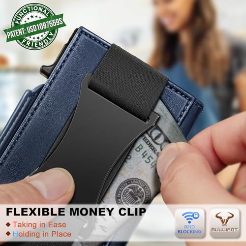 Image of BULLIANT Men Slim Leather Wallet Metal Case Money Clip-Magnetic Closure