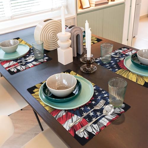 Set de table en lin isolant thermique avec motif floral drapeau jaune - 7