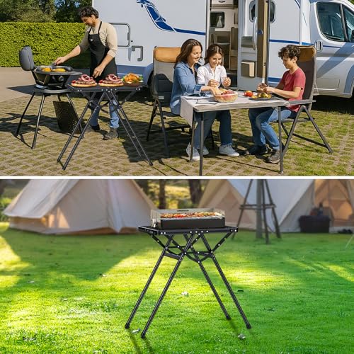 GARLLEN Mesa de Picnic Plegable de Aluminio 23.62"L x 15.75"W, 3 Alturas Ajustables, Max 28" miniatura 2
