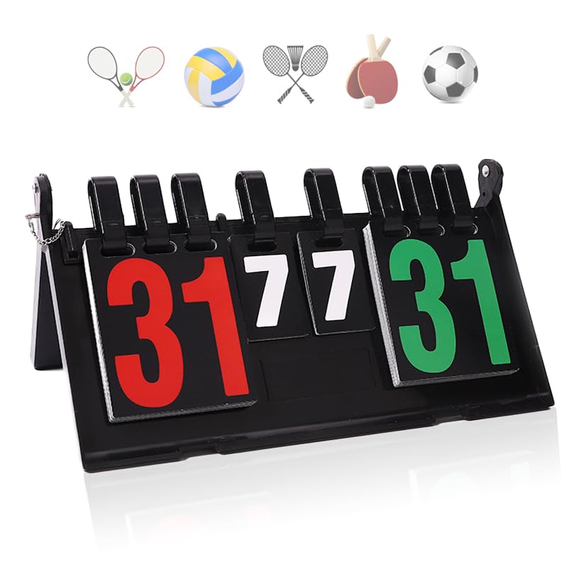 Honicemar Waterproof Sports Scoreboard Portable Flip 6 Digit Score board plastic Scorer - Black, for Sports Competition Football Basketball Tennis Rugby Table Tennis Badminton Score Keeper and More- C