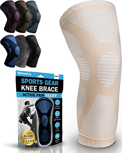 Image of POWERLIX Knee Compression Support Sleeve - Best Knee Brace for Men & Women | Best Knee Brace for Men & Women, support for Running, Basketball, Weightlifting, Gym, Workout, Sports