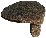 Headchange Made in USA Herringbone or Solid Ear Flap Ivy Cap Winter Hat 100% Wool