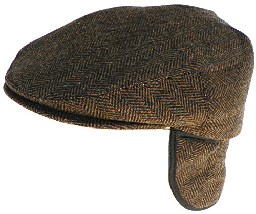 Headchange Made in USA Herringbone or Solid Ear Flap Ivy Cap Winter Hat 100% Wool