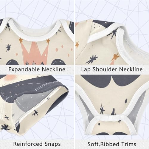 Pigsaly Baby Bodysuits Cute Pandas Crown Stars Newborn Short Sleeve Summer Jumpsuit Boy Girl 3M3