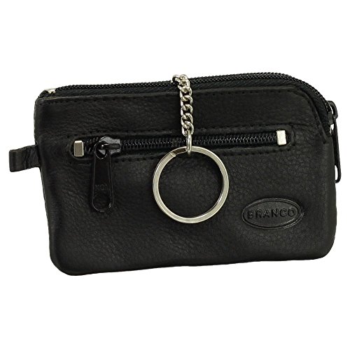 Preisvergleich Produktbild Leder Schlüsseletui Schlüsseltasche Schlüsselmappe Schlüsselbeutel mit Reißverschlussfach Farbe Schwarz