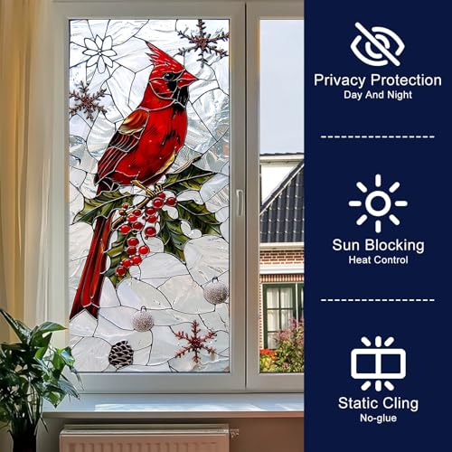 Vinilo Decorativo Navideño Pájaro Cardinal 17.7 x 39.3 pulgadas miniatura 2