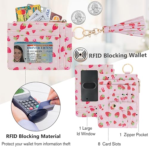 Image of KNGITRYI Small Wristlet Wallets for Women RFID Credit Card Holder Wallet Keychain Wristlet Wallet Credit Card Wallets for Women (Strawberry)